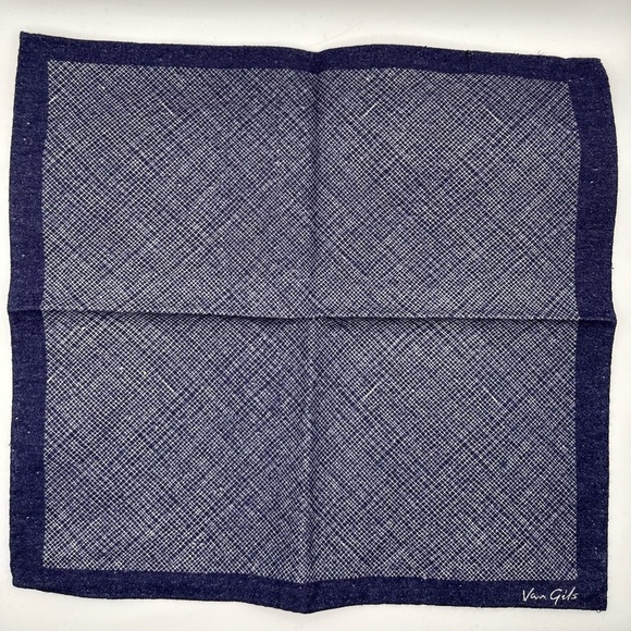 New Without Tags Van Gils Pocket Square  Blue - White. (10X10) Cotton. - Picture 3 of 7